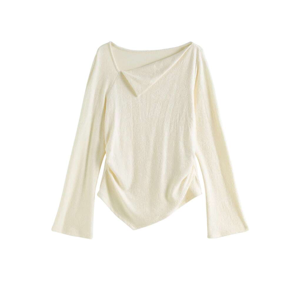 DUSHU 2.4% Wool Jacquard Knitted Lace Asymmetric Collar Sweater For Women 2024 Winter New Design Pullover Top 24Dh84043