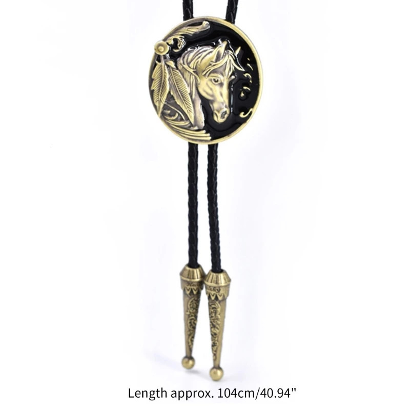 Fashion Relief Horse Buckle Bolo Tie Necklace Bolo Tie Western Cowboy Necktie Animal Buckle 250430