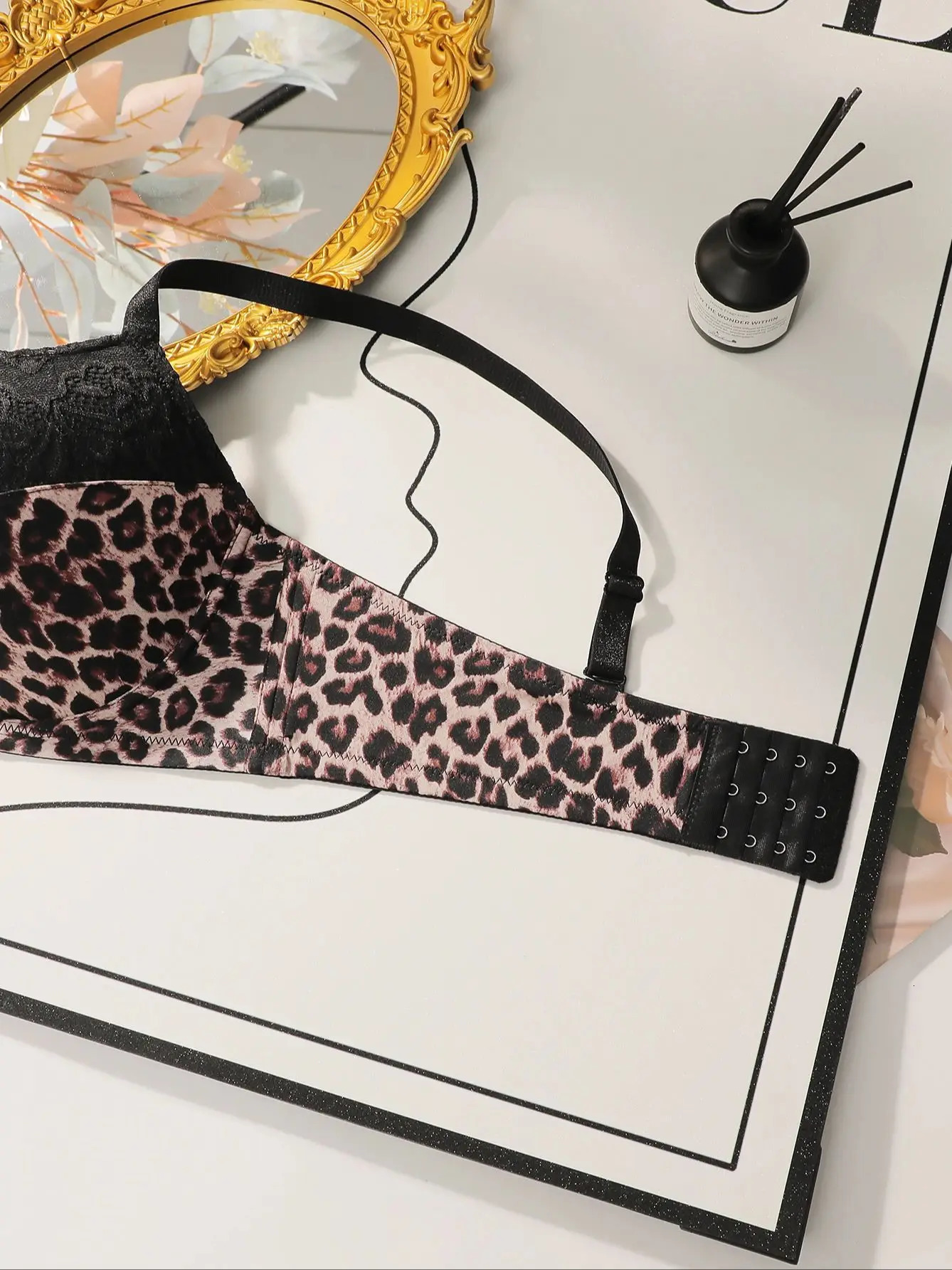 Viomisha womens plus size bra leopard print push up steel loop daily 90D105D 250430