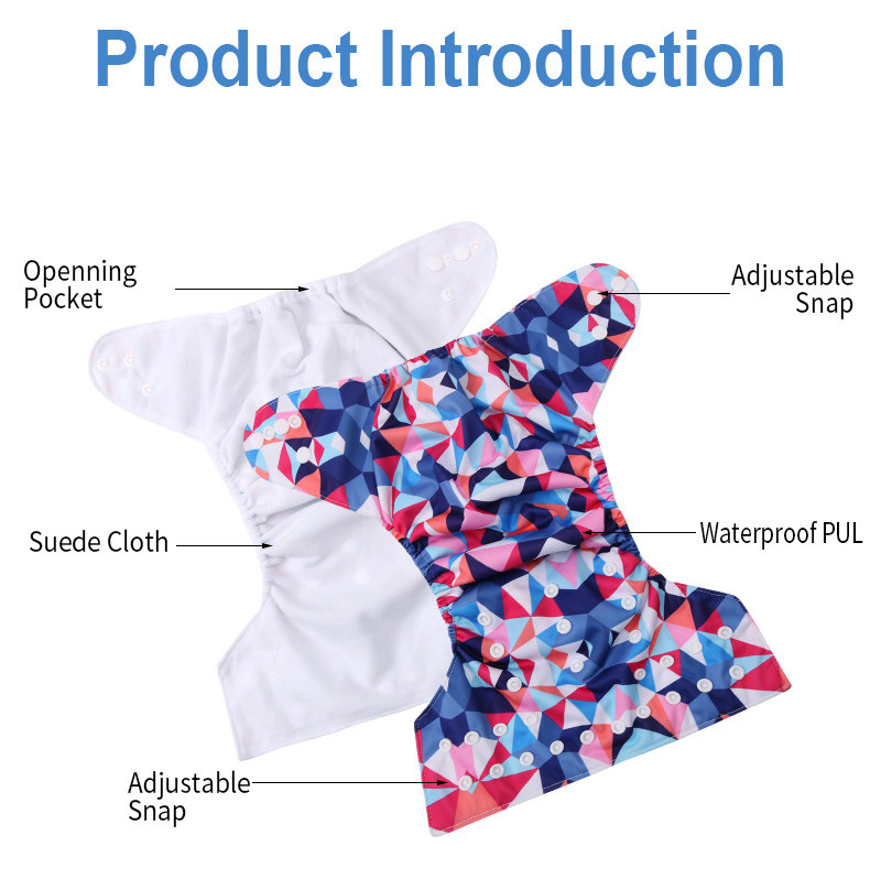 4 Sets Baby Cloth Diapers Reusable Nappy Washable One-size Modern Print Eco Friendly Cloth Pocket Diapers Nappies for Baby 0-3 years Old 3-15 KG