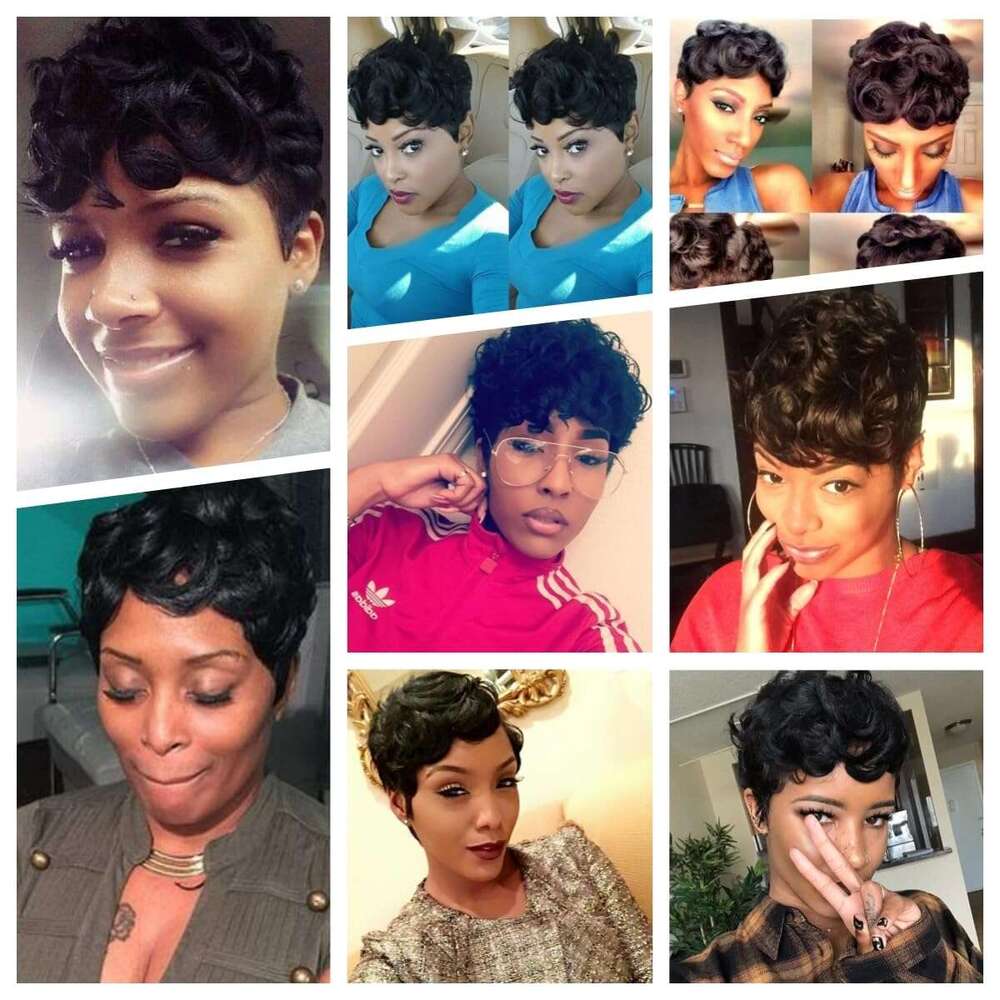 HOTKIS for Black Women Human Hair Pixie Cut Glueless Wig Short Wigs Natural Curly