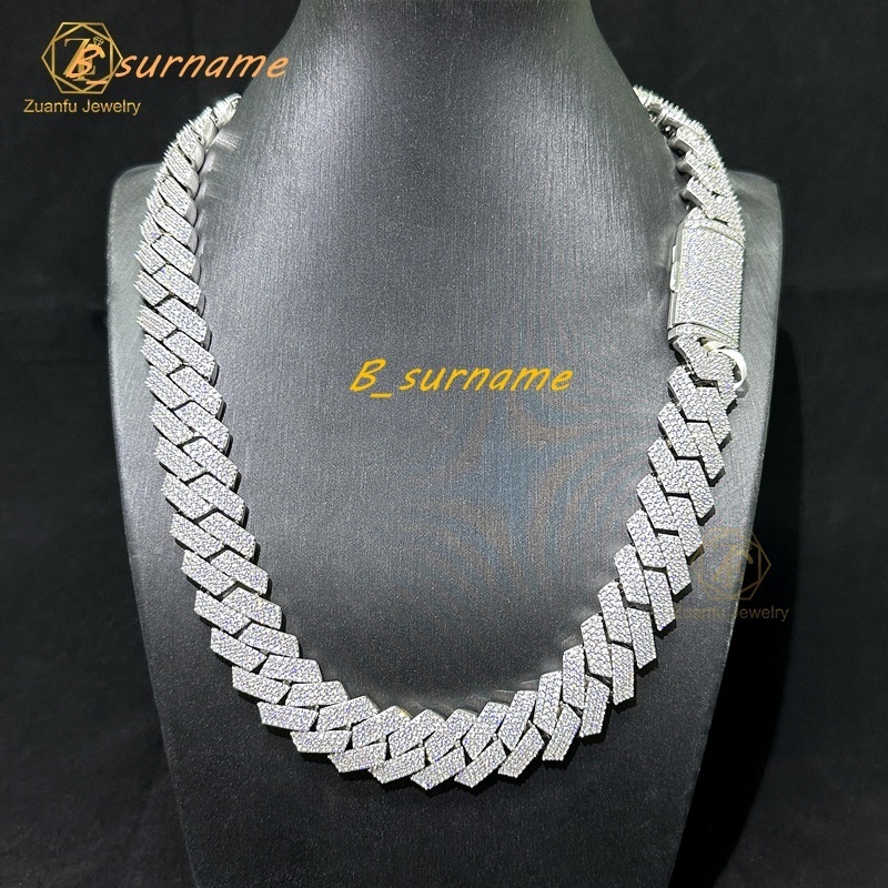 Hip Hop Jewelry 12/15/18/20mm Diamond Cuban Link Necklace for Men Silver Plated Miami Cuban Iced Out 3 Rows Cuban Link Chain