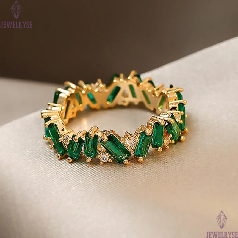 French Vintage Jewelry Wedding Rings 925 Sterling Silver Gold Fill Princess Cut Emerald CZ Diamond Irregular Party Women Engagement Band Ring Gift