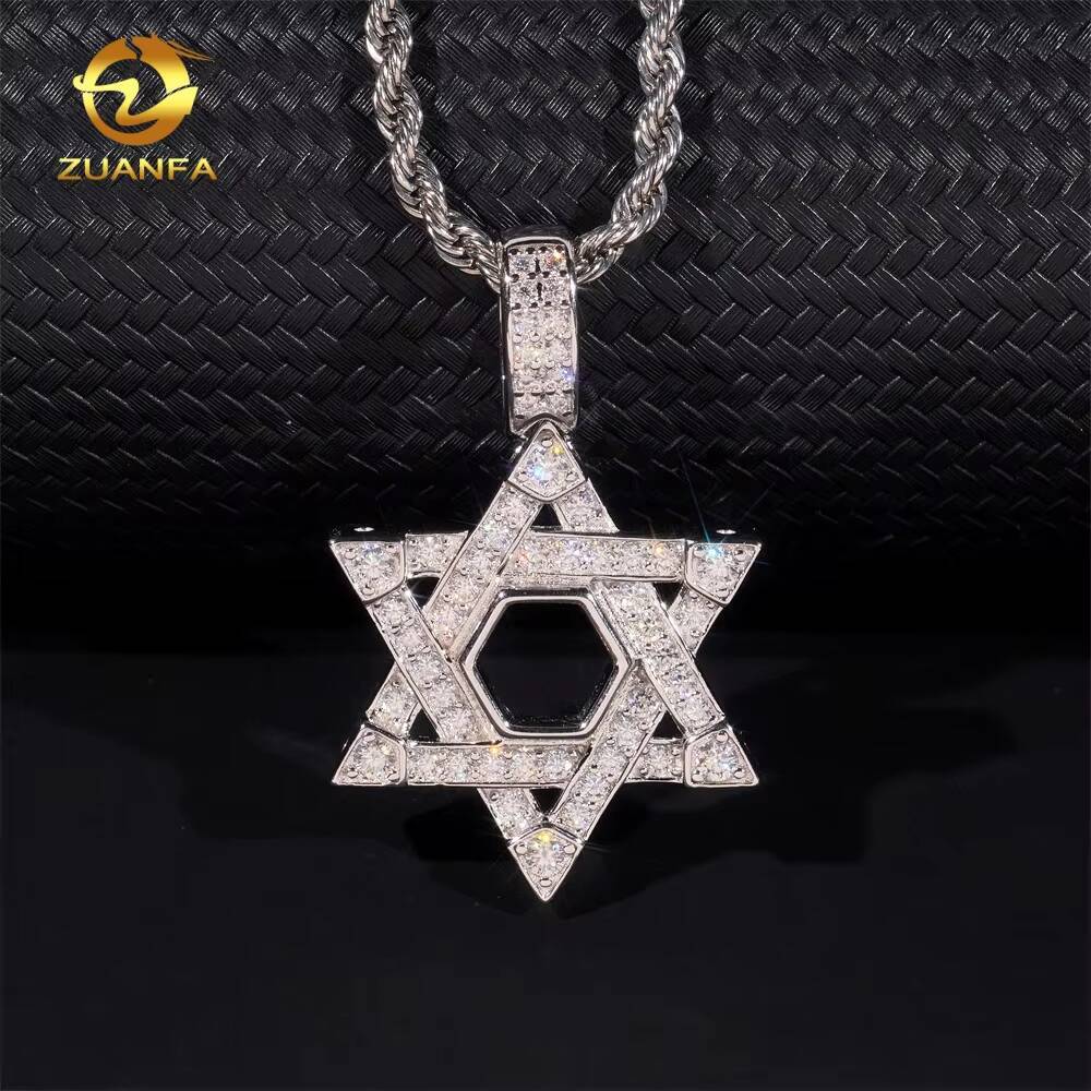 Moissanite Jewelry Pentagram Pendant Custom Iced Out Hip Hop 925 Silver VVS Moissanite Diamond Charm Pendant GRA Certificate