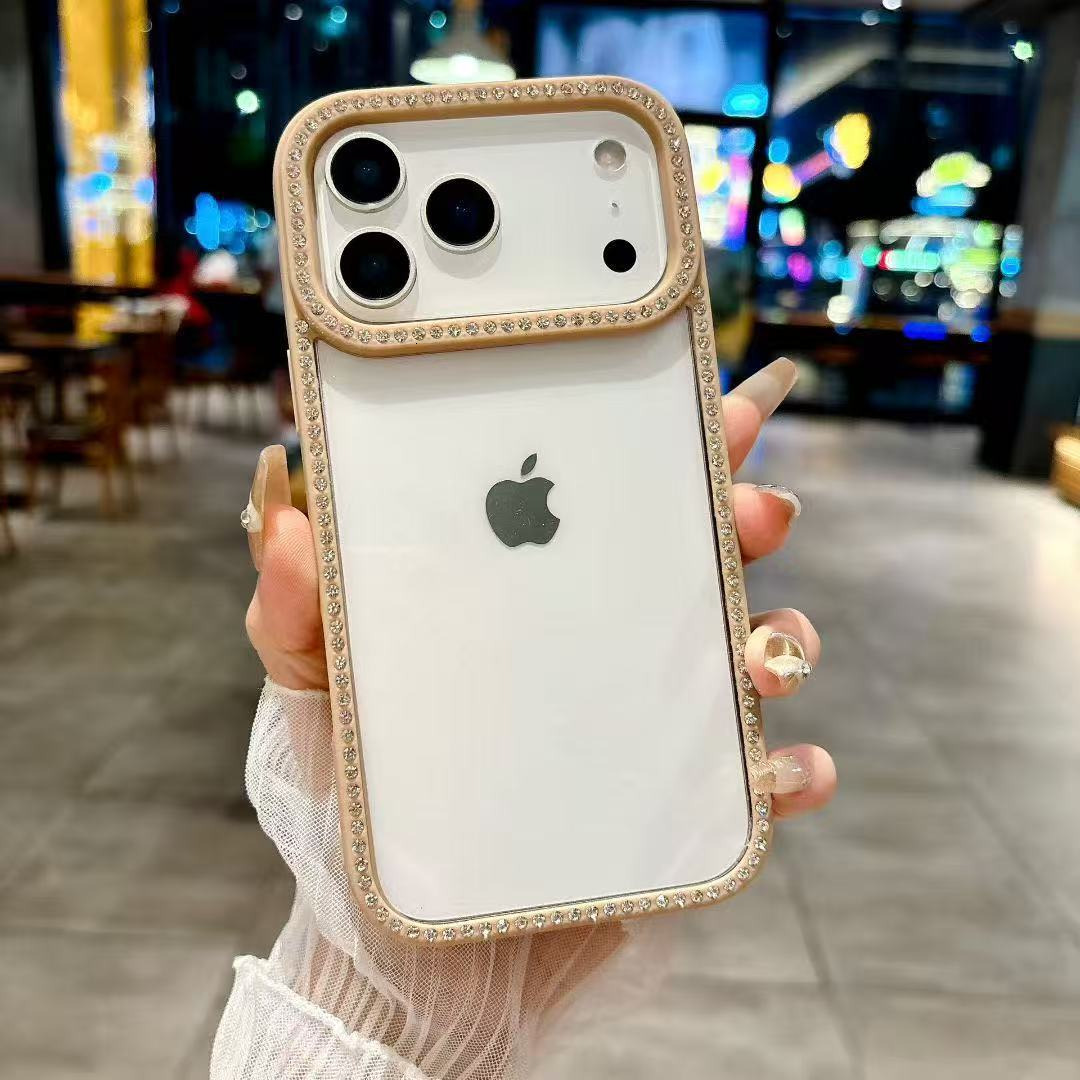 Transparent Groove Phone Case iPhone 17 Pro Max Compatible with Apple 15/16 Pro Rhinestone Edge Protective Case