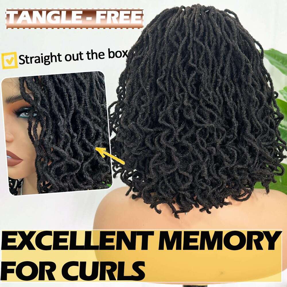 SOKU Short Faux Locs Lace Frontal 12 Inch Natural 4x4 Large Parting Space Twist Dreadlock Wigs for Black Women Afro Curly Braided Synthetic Wig