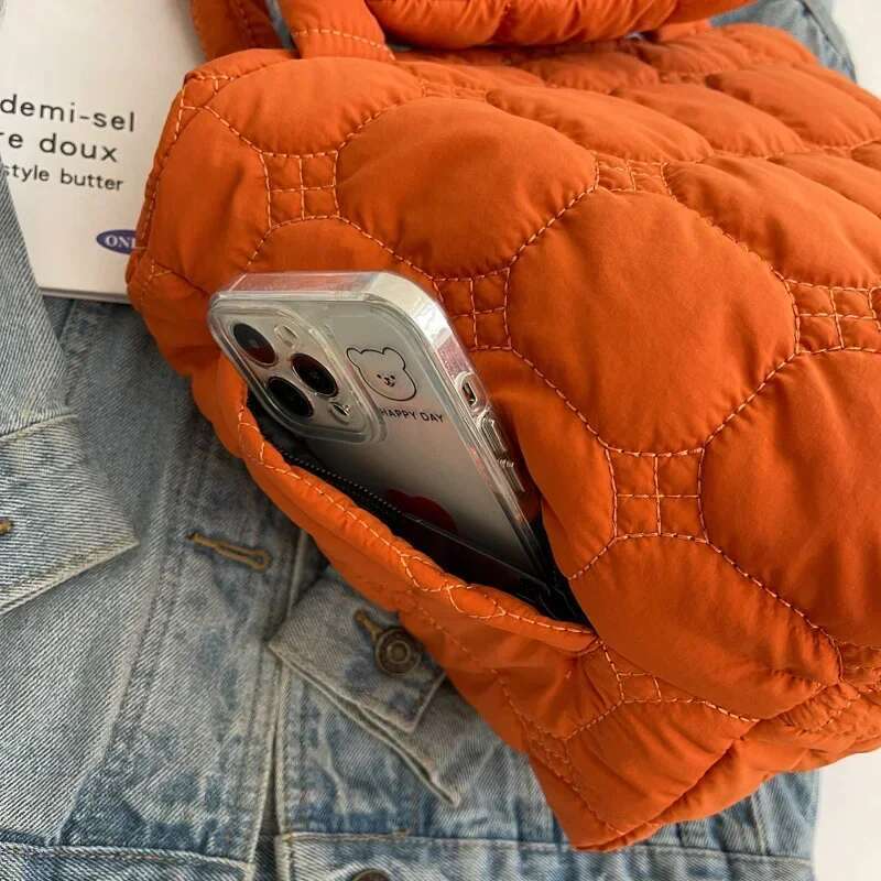 Fashion Quilted Embroidery Thread Handbag Lightweight Puffy Top Handle Large Capacity Ladies Small Totes Bag With Mini Purse Bag