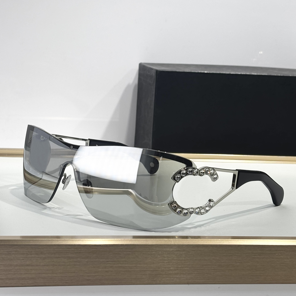 Shield Wrap Sunglasses with Crystal Stones Silver Mirror UV 400 Lens Glasses Designer Sunglasses UV Eyewear