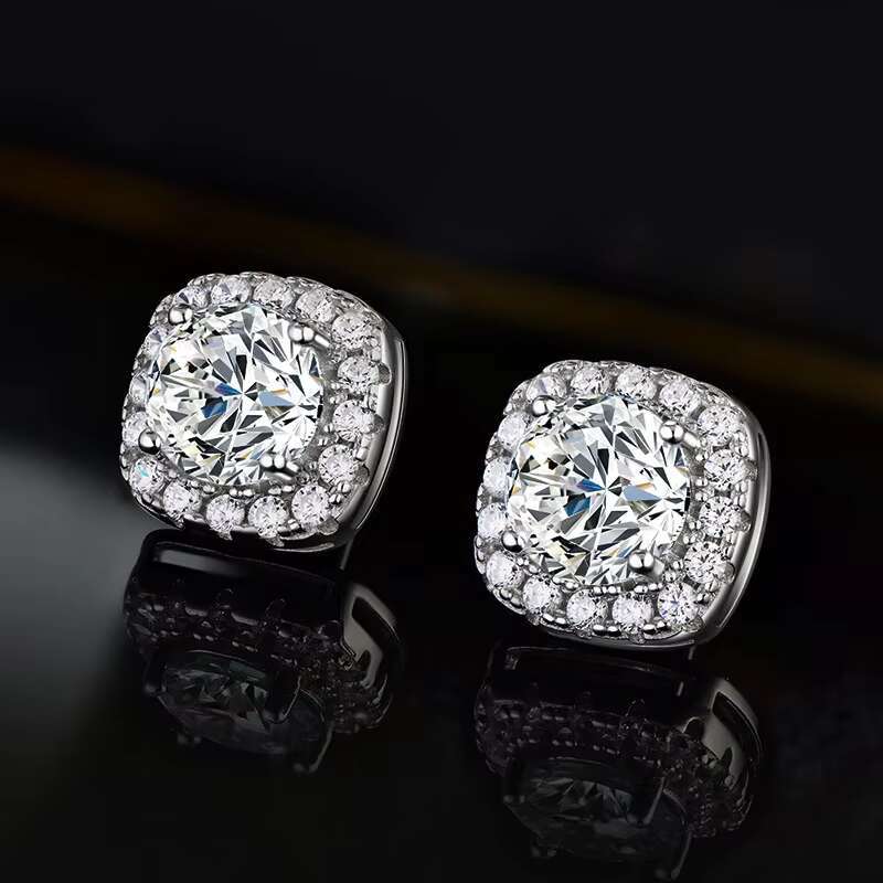 Sterling Silver Earrings Classic square Inlays with Sand and Stone Men and Women Moissanite Womens Party Wedding Accessories