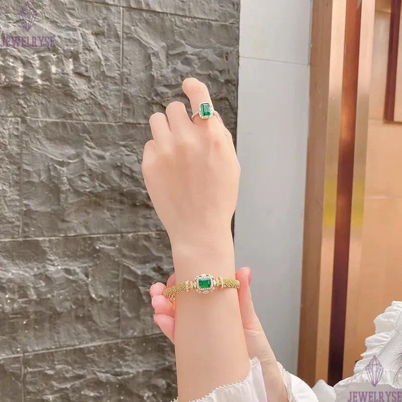 Choucong Handmade Elegant Weave Bangle Vintage Jewelry 18K Gold Fill Princess Cut Emerald 5A Zircon CZ Diamond Party Women Wedding Bracelet Gift
