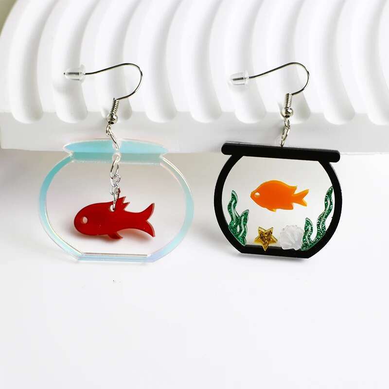 Donarsei Cute Transparent Goldfish Bowl Drop For Women Funny Animal Fish Acrylic Dangle Earrings Novelty Jewelry