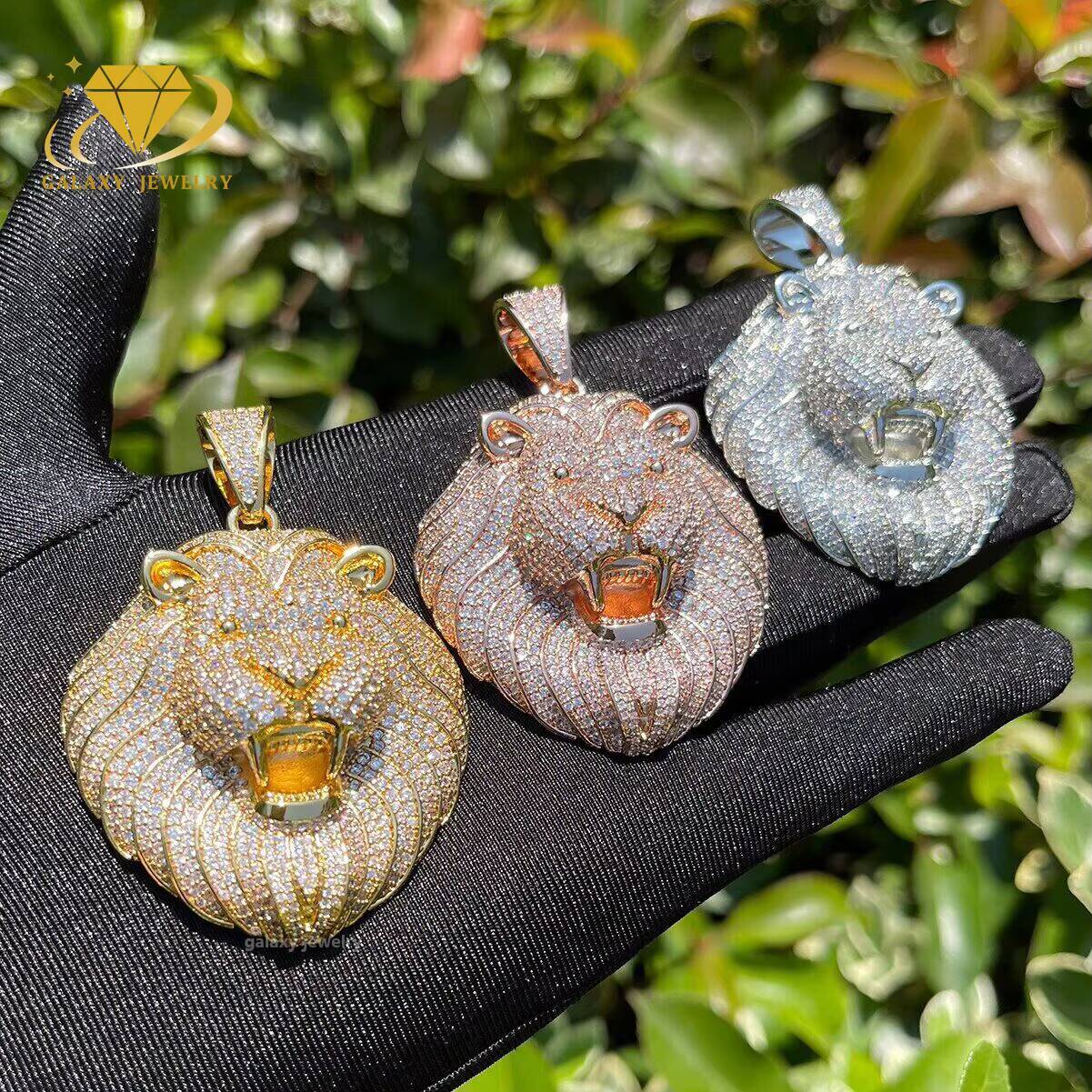 Moissanite 925 Sterling Silver Custom Cartoon 3D Lion Face Pendant Personalized Iced Out Luxury Customized Moissanite Necklace