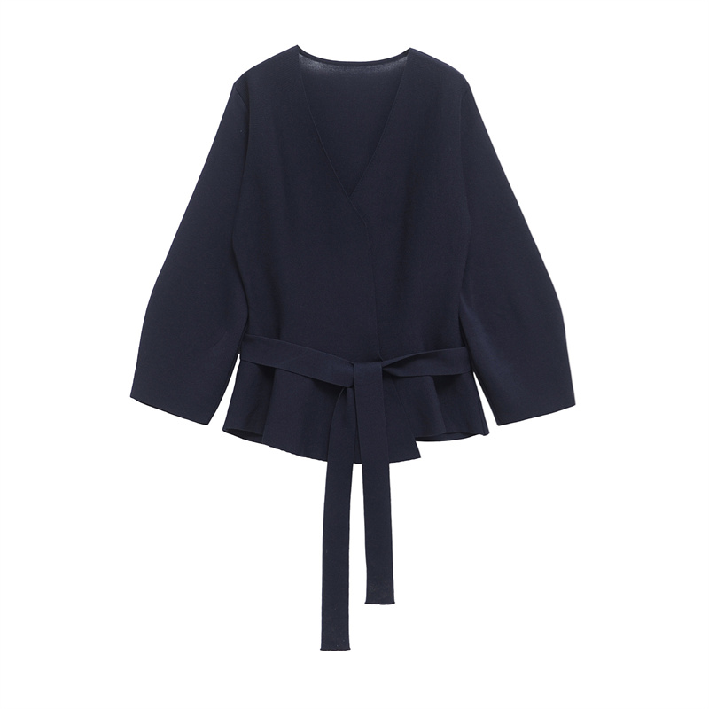 2025 Summer New Women's Clothing Design with Belt Knitted Long Sleeve Suit Coat Solid Color Versatile