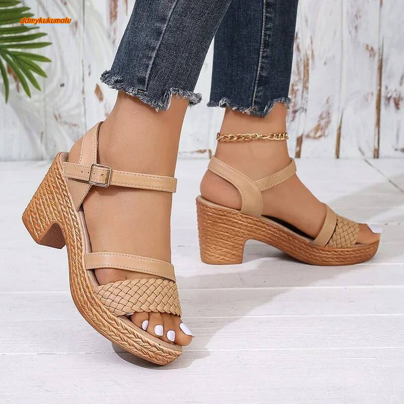 Zoki White Chunky Heeled Women Summer 2025 Braid Band Gladiator Sandals Woman Ankle Strap Casual Platform Sandles Mujer ddmykukumalu