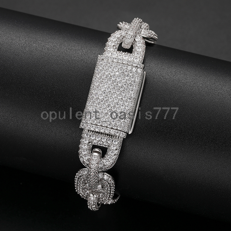 Factory Price Punk Style Mens Jewelry Luxury Anklet 14mm Full Pave moissanite Stone Iced Out Cuban Link Chain Bracelet