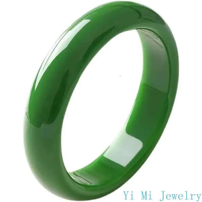 High Quality Hotan Jasper Spinach Green Wide Flat Strip Hand Ornaments Jade Bracelet Bangles For Women Jewelry