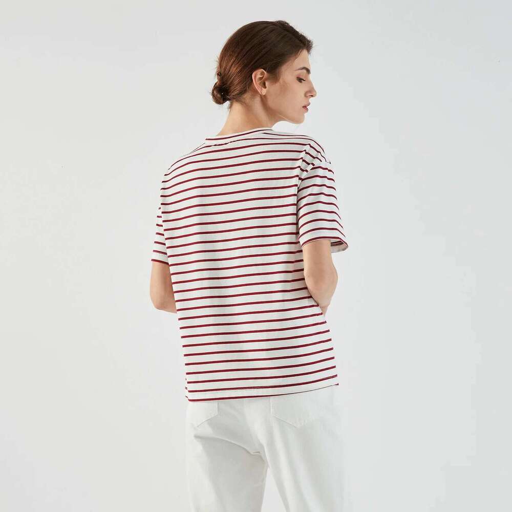 K1334l Casual Stripe 100% Cotton Crop Top T Shirt For Women Ladies Tshirt Women's Striped T-Shirt Clothing