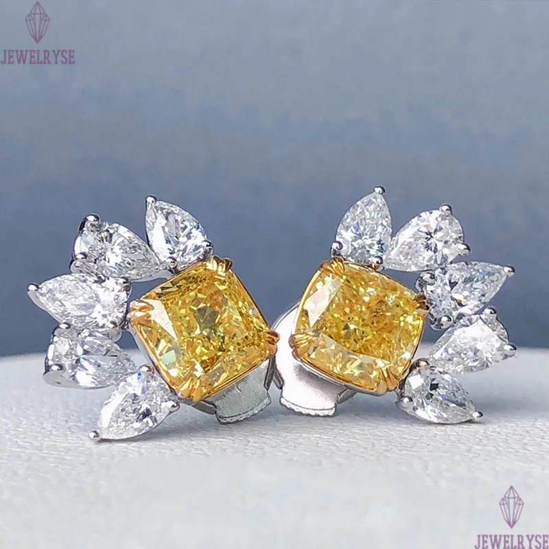 Choucong Brand Stud Earrings Luxury Jewelry 925 Sterling Silver Princess Cut Yellow Topaz CZ Diamond Elegant Party Women Wedding Flower Earring Gift
