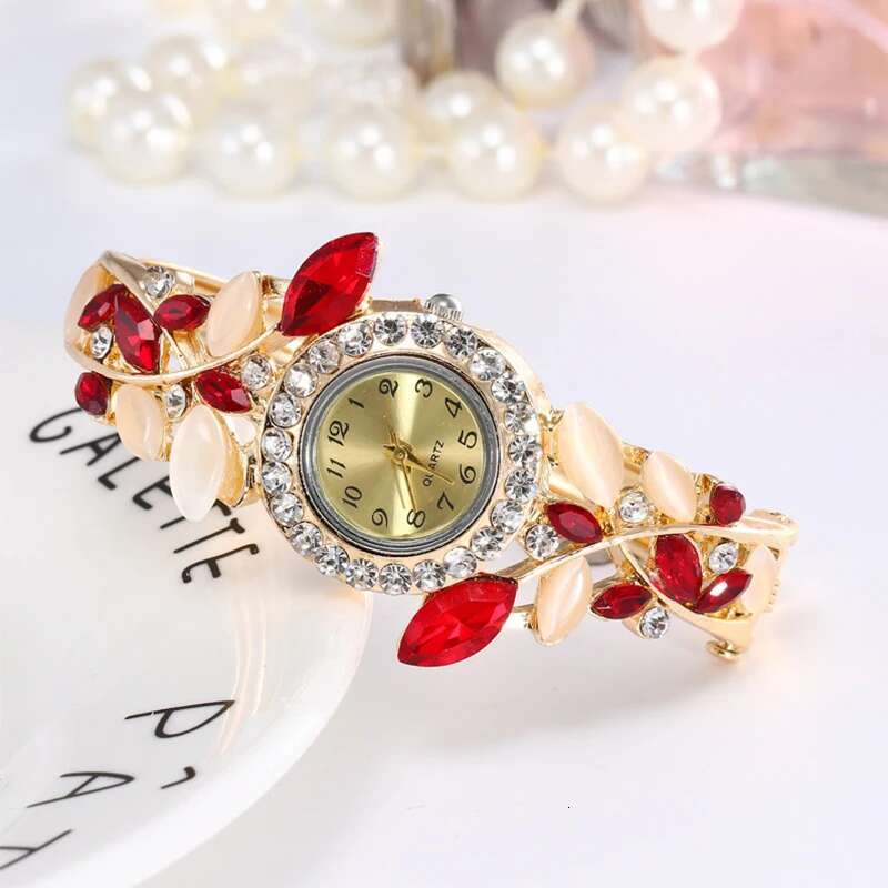 Women's Stainless Steel Rhinestone Women Quartz Watches Fashion Flower Vintage Ladies Bangle Female Wristwatch Clock