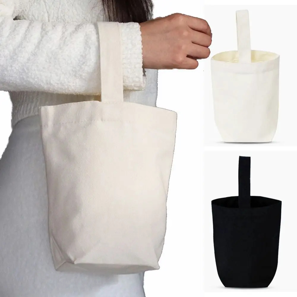 Beige Black Handbag Creative Solid Color Canvas Handbag DIY Large Capacity Canvas Shopping Bag 250427