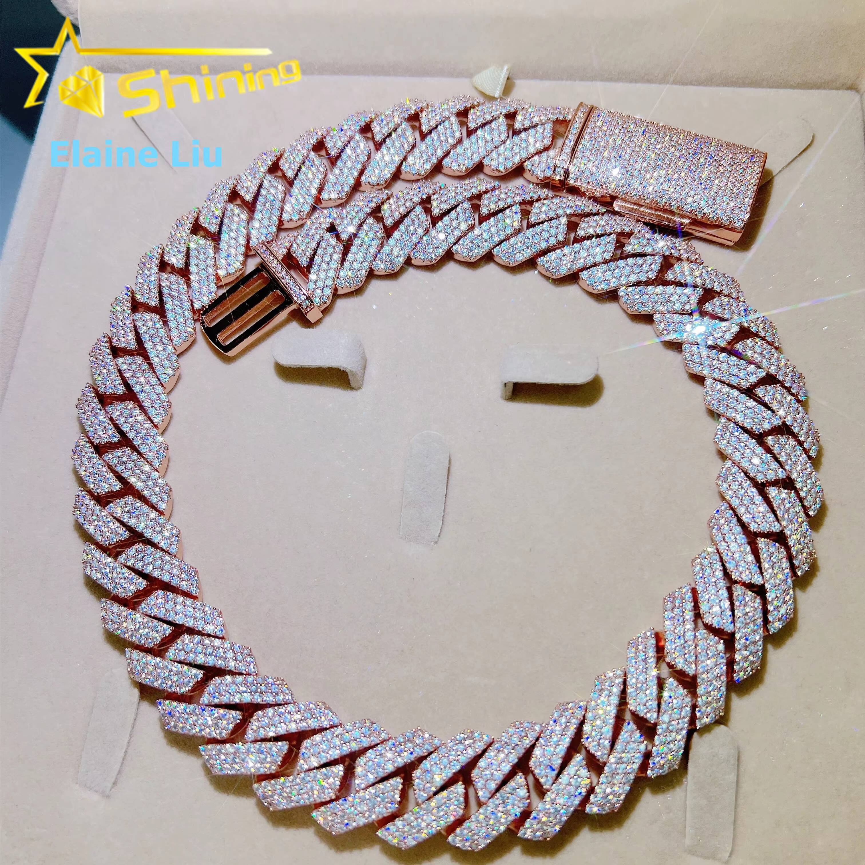 Custom VVS Moissanite Hip Hop Iced Out Fine Jewelry High Quality Diamond 22MM 925 Sterling Silver Cuban Link Chain Necklace