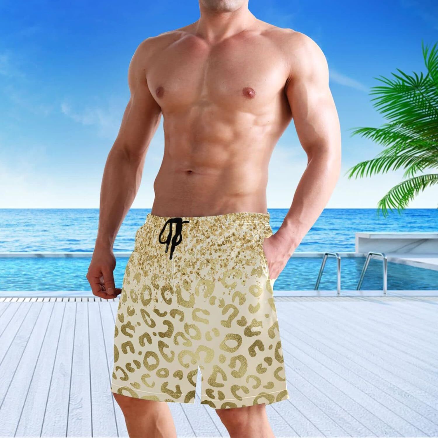 Stylish Mens Swim Trunks Quick Dry Beachwear Sports Swim Board Shorts Holiday Party Bathing Suits Fashionable and minimalist
