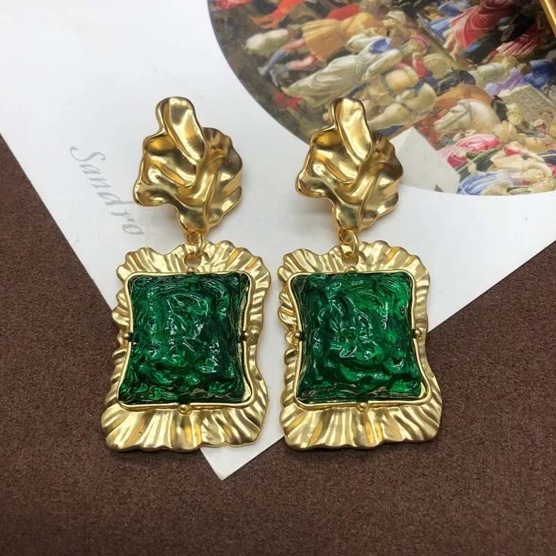 Draweye Irregular Necklace For Women Green Geometric Medieval Palace Style Jewelry Elegant Banquet Collares Para Mujer
