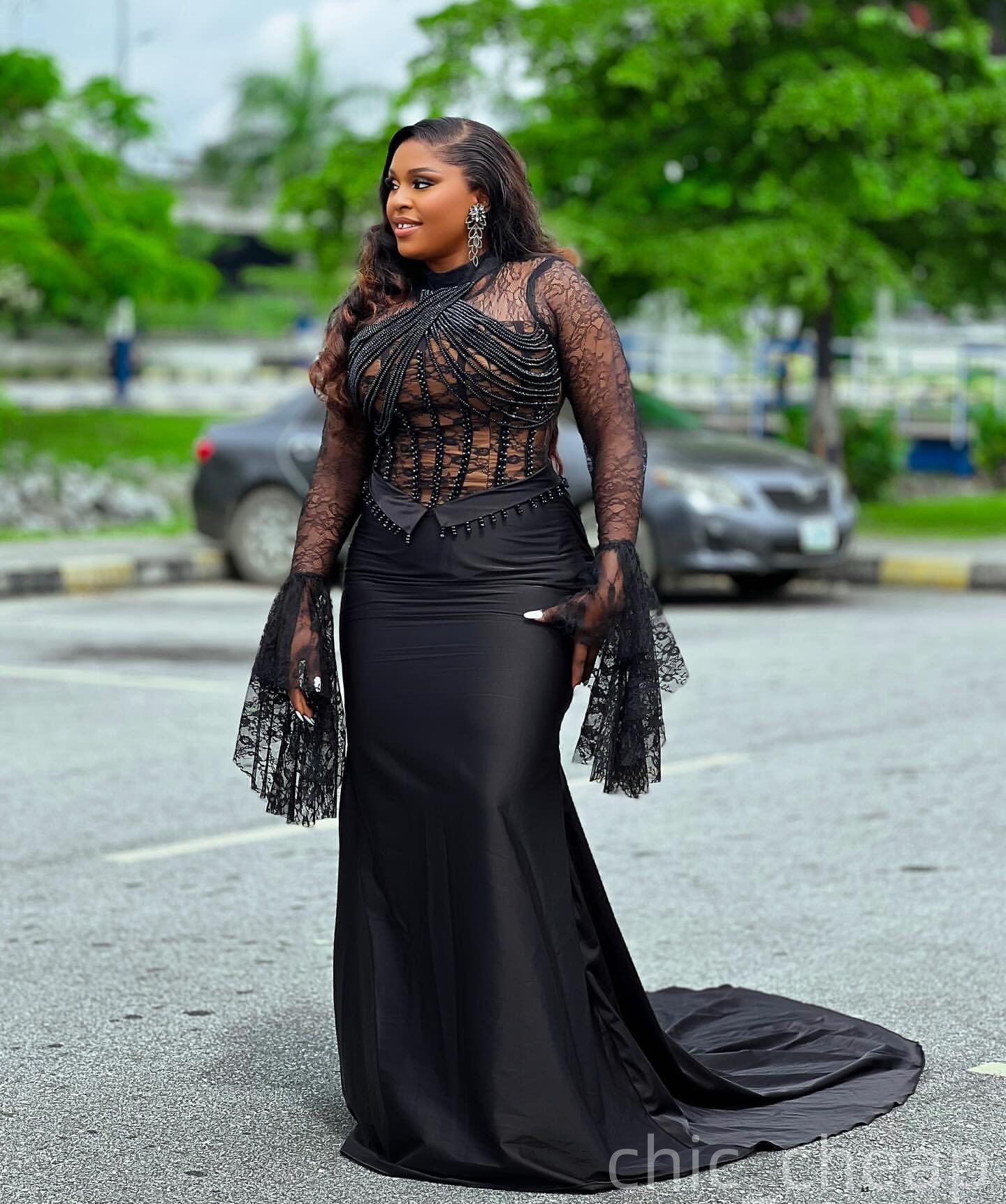 Mermaid Black Plus Size Prom Dresses 2025 Pearls Satin Illusion Vintage Evening Formal Party Second Birthday Engagement Gowns Dress For Special Occasi