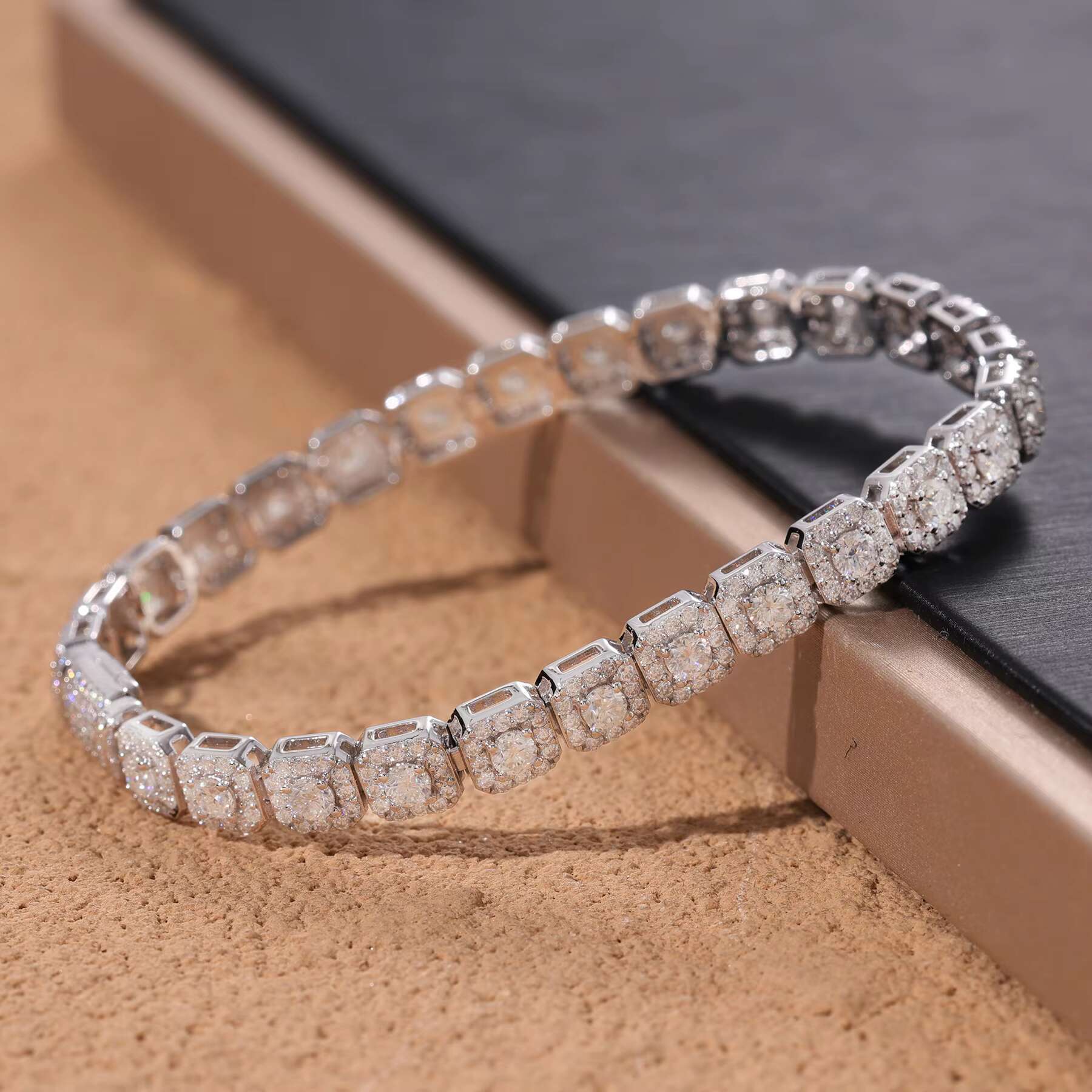 High Quality 925 Sterling Silver Tennis Bracelet Men 6mm Moissanite White Gold Exquisite 925 Sterling Silver Halo Tennis Gift