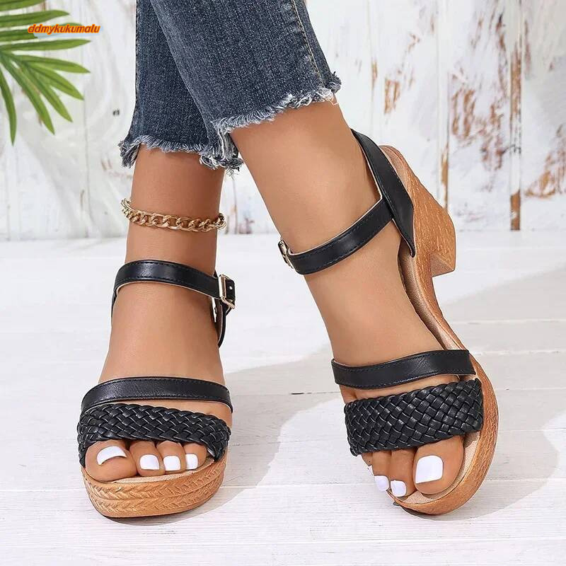 Zoki White Chunky Heeled Women Summer 2025 Braid Band Gladiator Sandals Woman Ankle Strap Casual Platform Sandles Mujer ddmykukumalu