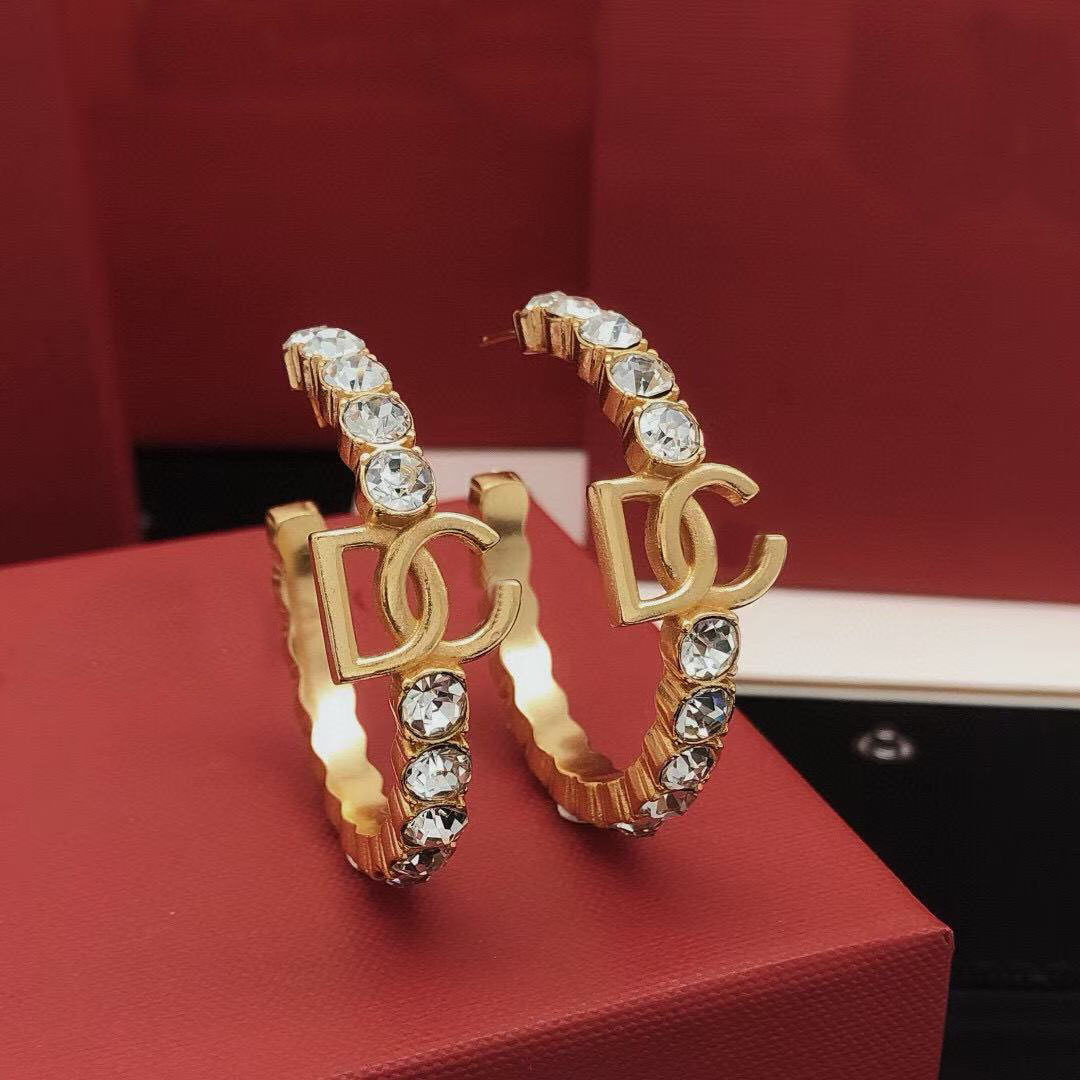 Classic style crystal Hoop earrings women's 14k gold brass material hip-hop large circle designer earrings for women's wedding parties, birthday gift jewelry