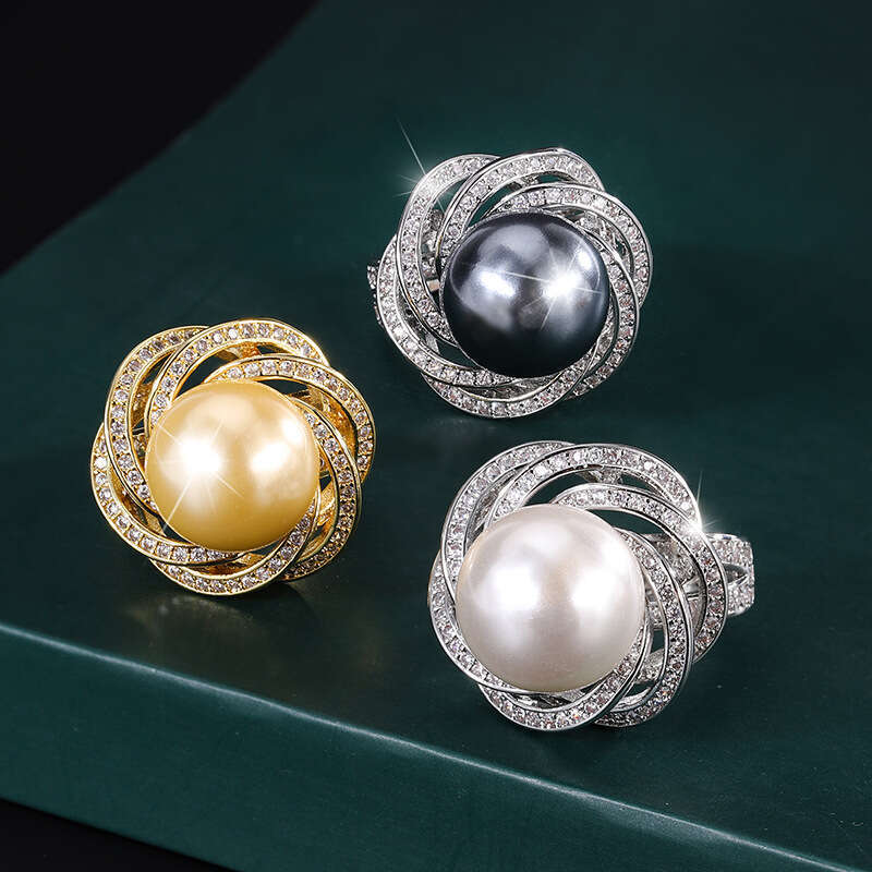 Huabi Jewelry Copper Plated True Gold With Mother Of Pearl, Lace Style, Charm, Dia Inlaid Ring, Female 14Mm