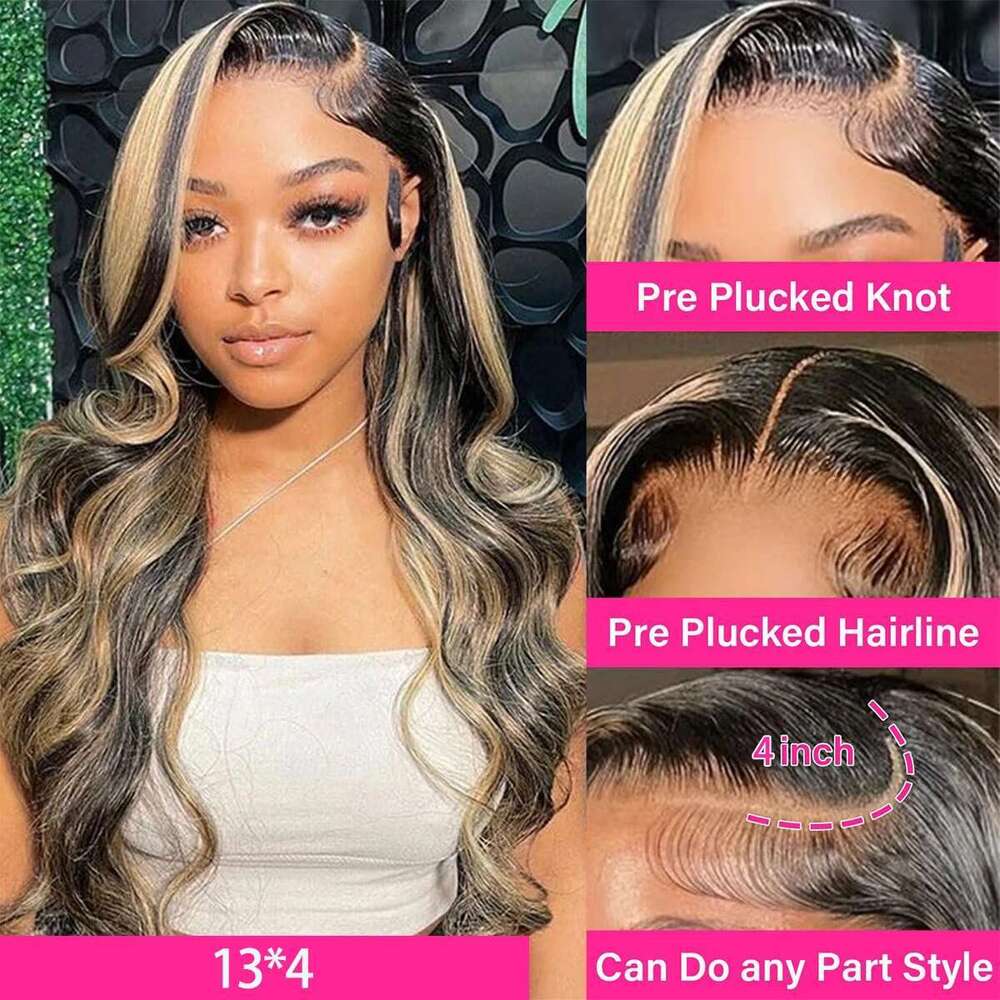 1B/27 Body Wave 13X4 Lace Frontal Highlight Wig Brazilian 200 Density 30 Inch Ombre Blonde Colored Human Hair Wigs