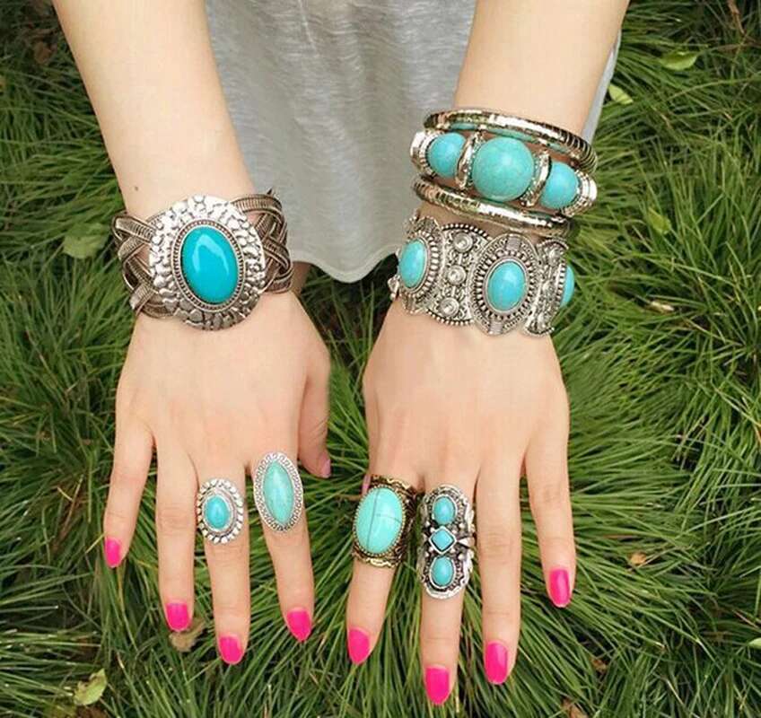 Vintage Tibetan Turquoise Bracelet For Women Men Boho Acrylic Stone Bracelets Ethnic Gypsy Tribal Indian Afghan Turkish Jewelry