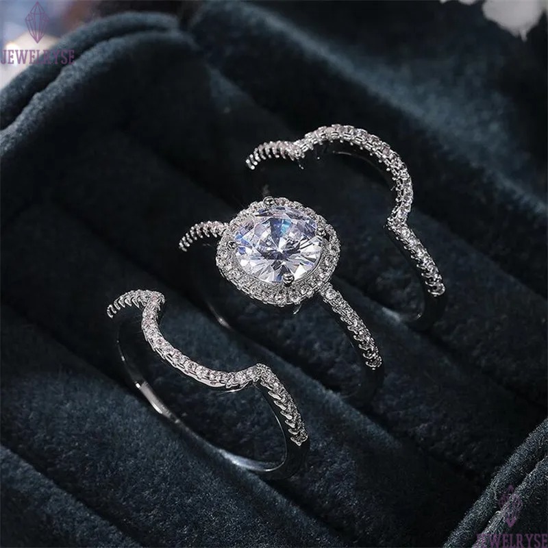 Choucong Brand Luxury Jewelry 925 Sterling Silver Round Cut White Topaz CZ Diamond Gemstones 3PCS Women Party Wedding Engagement Bridal Ring Set Gift