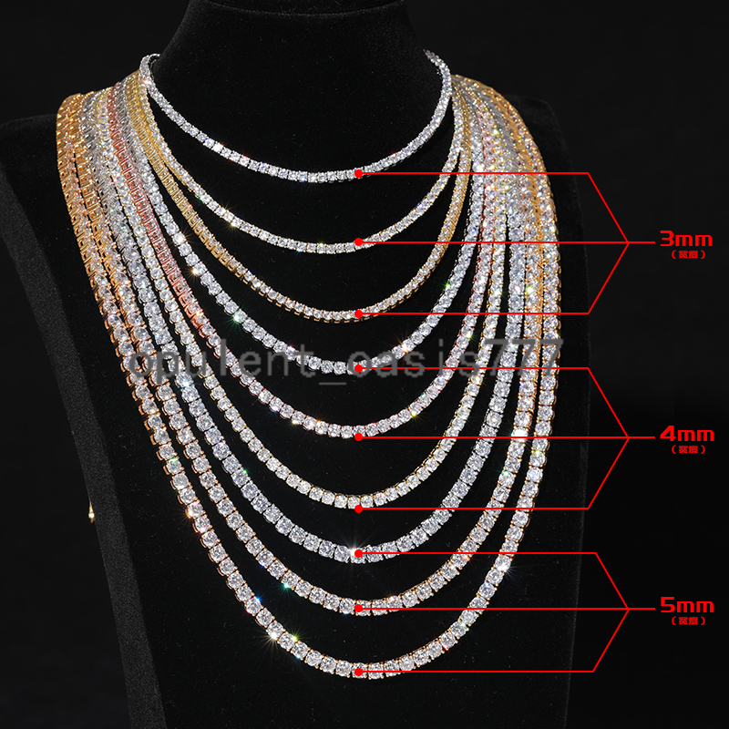 3MM Iced Out Bling moissanite 1 Row Tennis Chain Necklace Men Hip Hop Jewelry Dropshipping