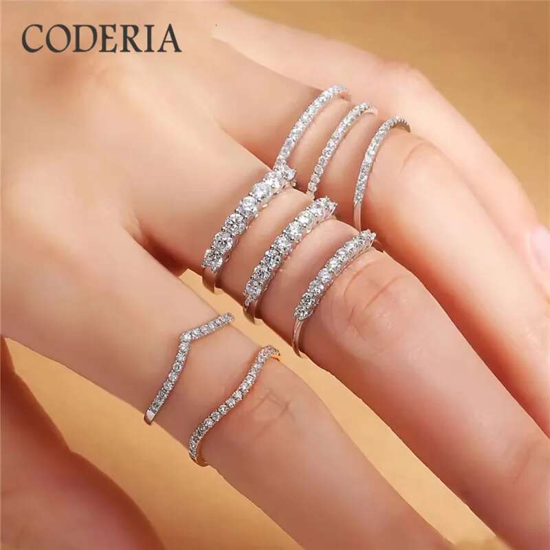 Pass Diamond Test 0.7ct Moissanite Ring 14K White Gold Can Overlap Women Girls Diamond Ring Sterling Silver Fine Jewelry