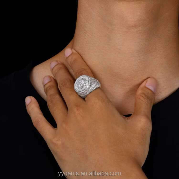 Hip Hop Jewelry Luxury Mossanite Cuban Ring for Men 925 Sterling Silver Rapper Ring VVS Lab Moissanite Diamond Cuban Ring