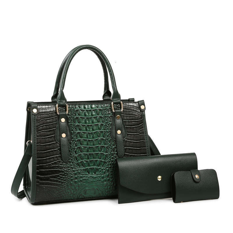 New Fashion Three Piece Set Large Capacity Mother and Child with Crocodile Pattern Texture Single Shoulder Handheld Crossbody Women's Bag