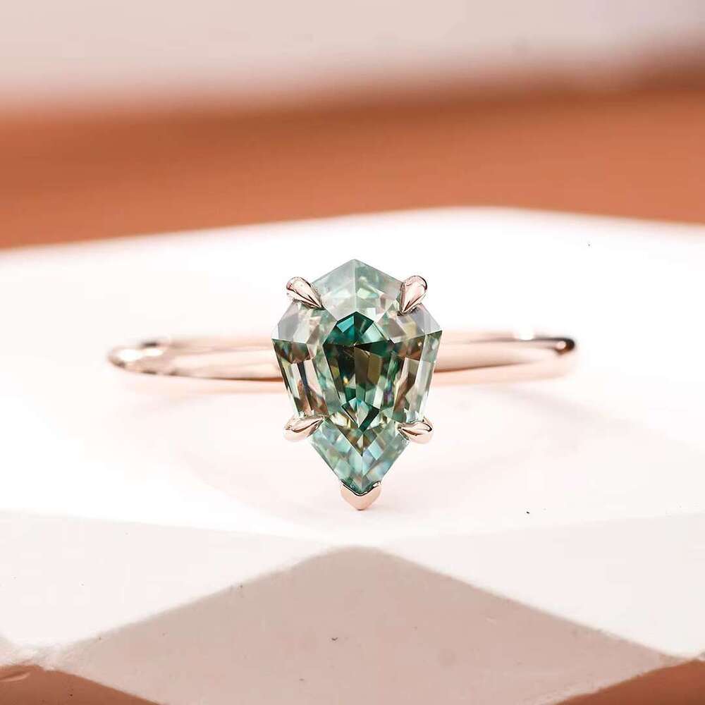 Green Blue Vvs 2ct Pear Cut 14k Solid Rose Gold Silica Ring Unique Engagement Boutique Jewelry