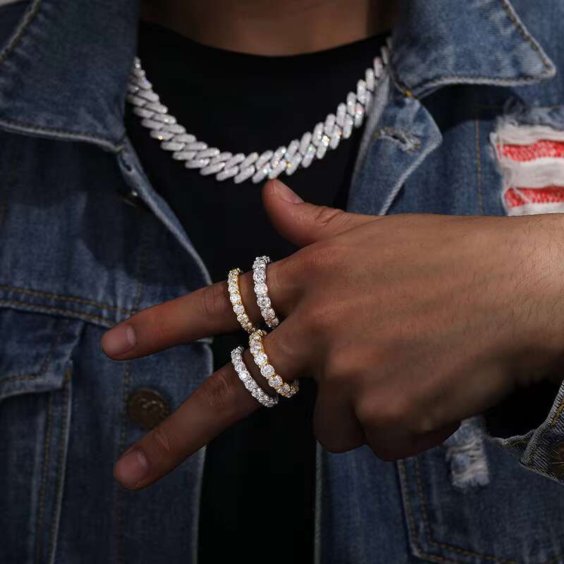 Ready to Ship 0.3ct 4mm VVS Certificate Moissanite Jewelry 925 Silver Round Cuban Ring for Men and Women 18K Gold Wedding Ring