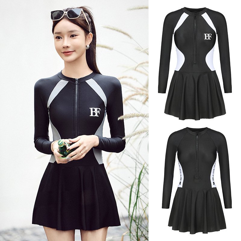 Long sleeved one-piece for women, conservative and slimming swimsuit, hot spring high-end sports swimsuit 2025