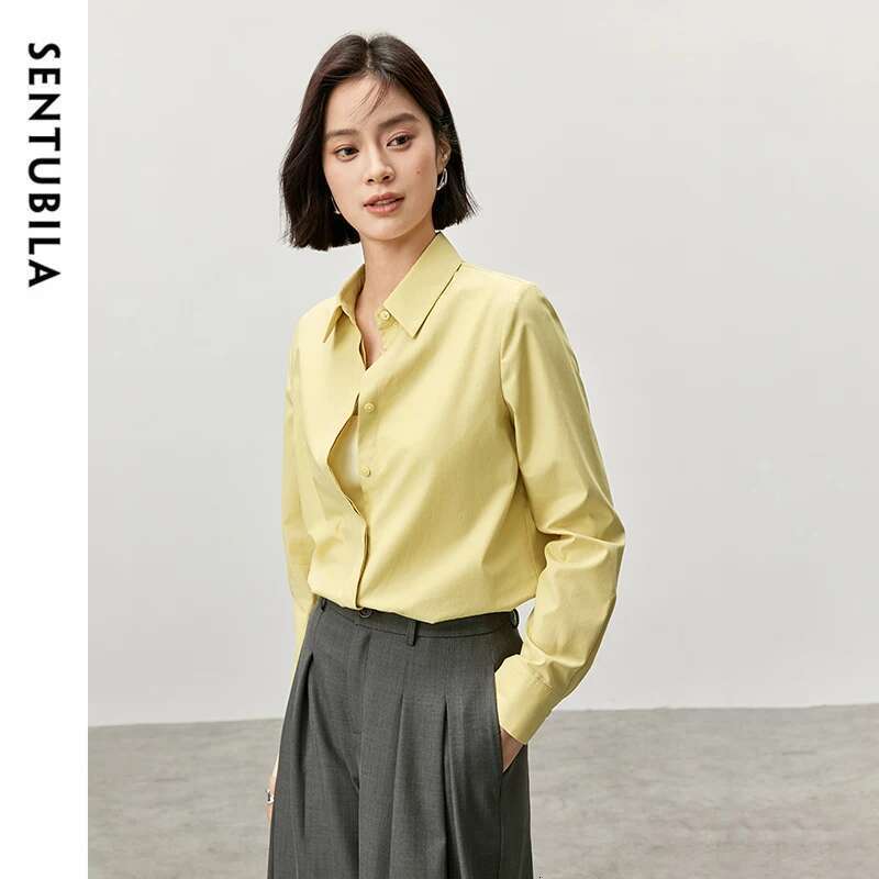 SENTUBILA Women Casual Cotton Shirt 2025 Office Lady Loose Comfort Turn Down Collar Single Breasted Shirts & Blouses 143C56999