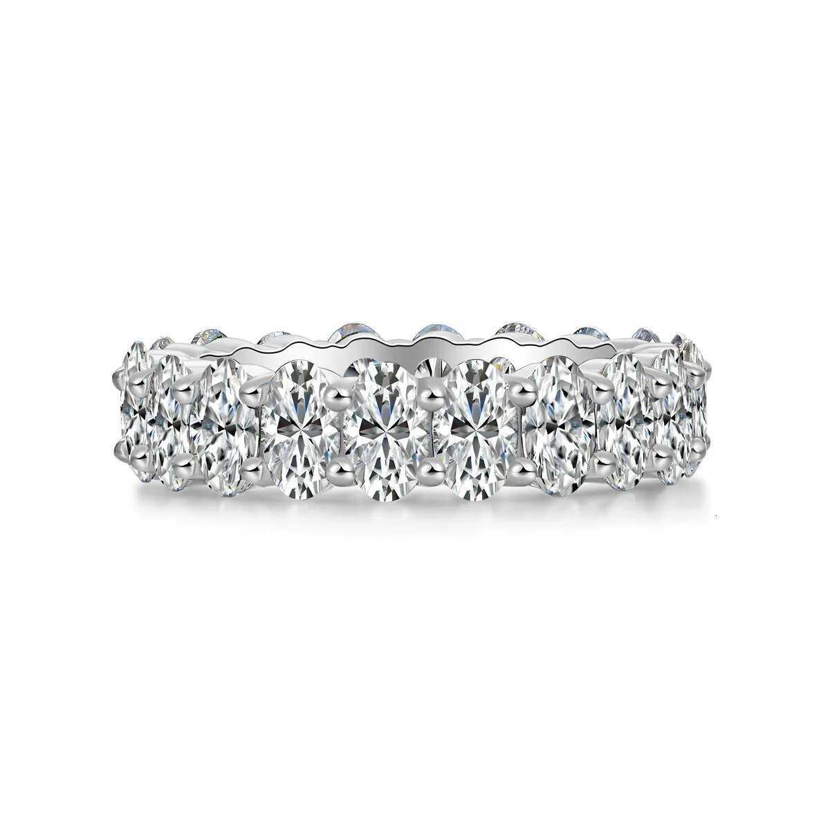 Full Moissanite Oval Diamond D Color Ladys Ring S925 Sterling Sliver Plated 18K White Gold Rings Fine Jewelry for Women