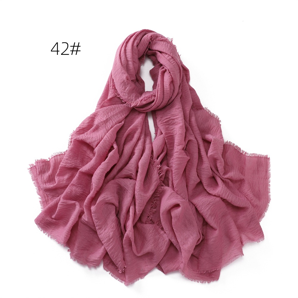 K578 Cross-border solid color cotton and linen breathable gauze scarf high quality encrypted sunscreen women's four-circle fringed shawl Malay he