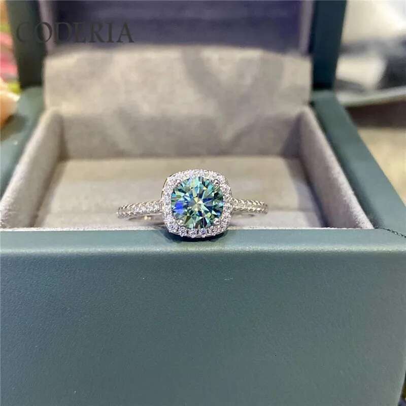 s925 Silver 3.0CT Blue Green Moissanite Wedding Ring Brilliant Cut Sparkling Diamond Jewelry Woman Engagement Gift Luxury Rings