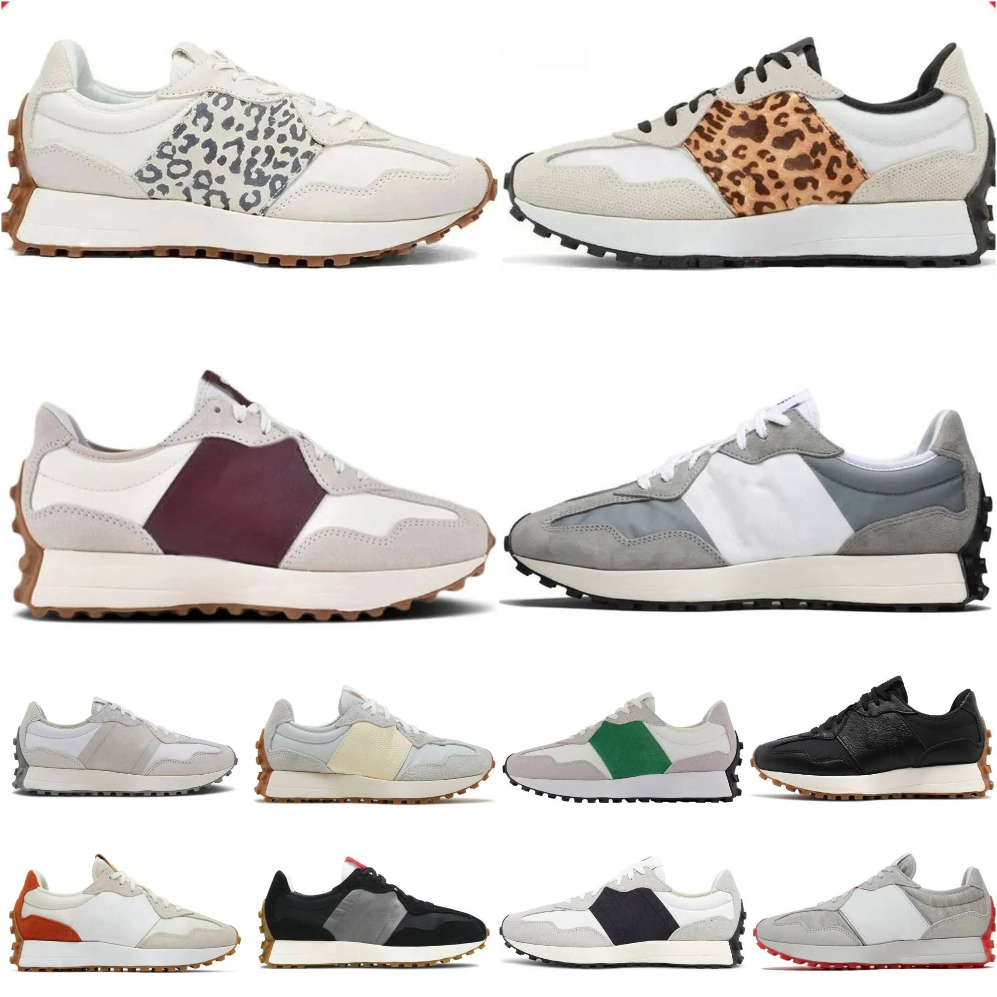 2026 New Running Shoes For Mens Womens Designer 327 Athletic Trainers Leopard Sea Salt Suede Oxford Beige Black White Grey Outdoors Sports Gym Sneakers1