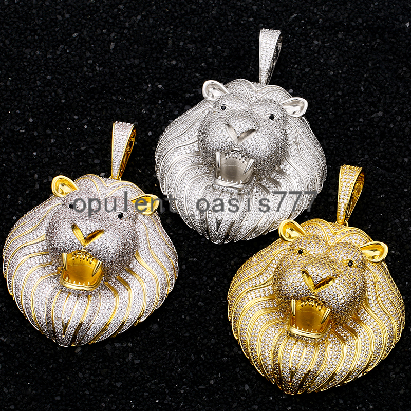 Hot Sale Luxury Big Lion Head Pendant moissanite moissaniteia Iced Out Hip Hop Sliver Gold Jewelry Charm Animal Pendant for Men