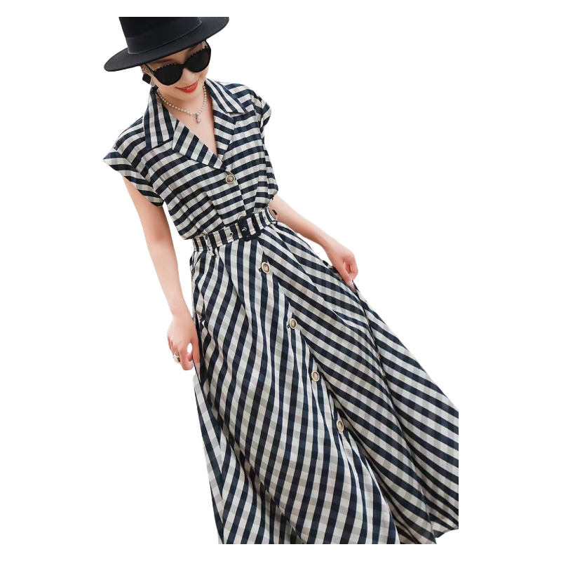 2025 Short sleeved waist cinching dressFashion Week Show Customized Fashion Tailored clothing womens Fashion Paris.M338