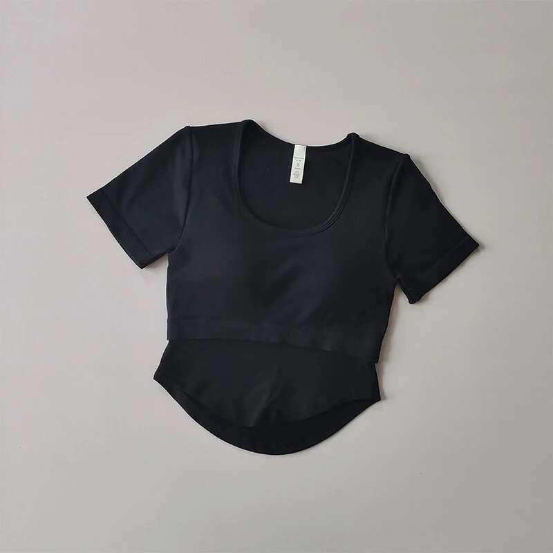 New Fixed Strap Chest Cushion Yoga Suit Short Sleeve Fit Sports Top Women's Quick Dry Running Slim Fiess Shirt Clothing